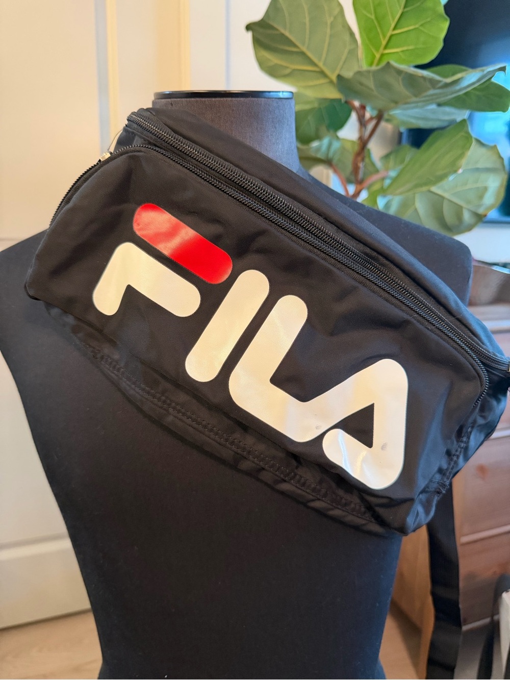 FILA Black Belt Bag with White and Red Logo